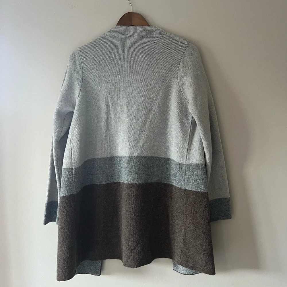 A•IDA Gray and Brown Color-block Wool Blend Cardigan Jacket Size XS